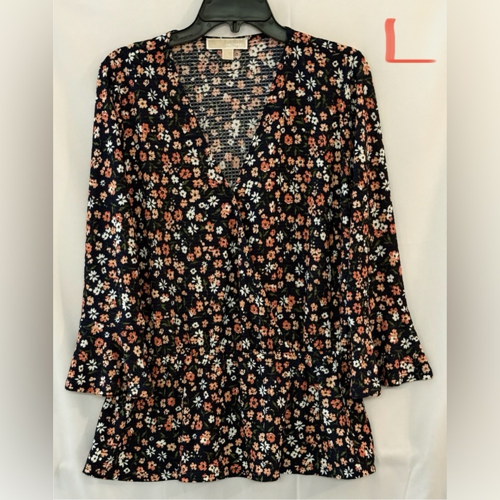 MICHAEL Michael Kors Floral V-Neck Top - Black and Orange